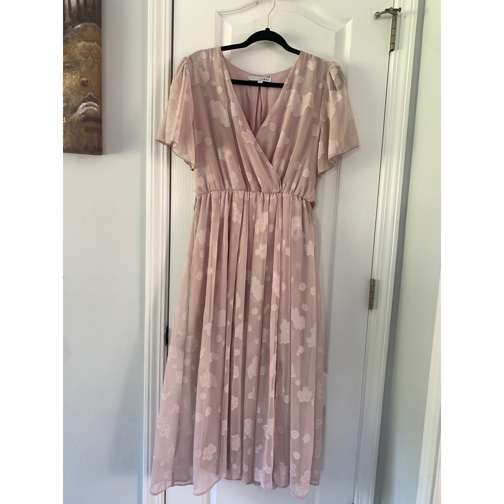 Baltic Born Lydia Maxi Dress Dusty Rose Floral Jacquard Flutter Sleeve Pink‎ L